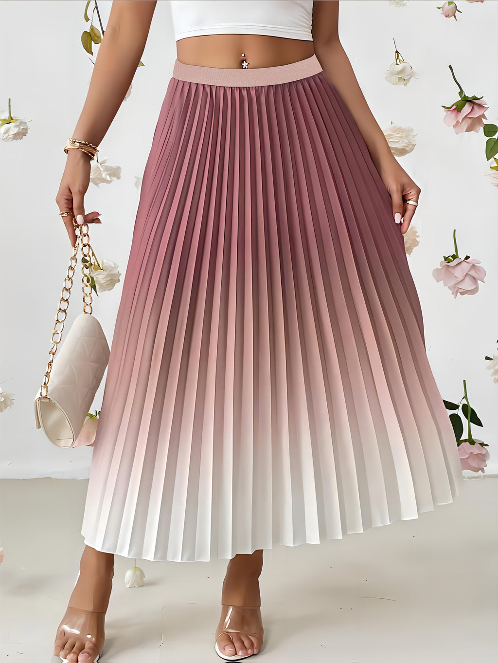 Women'S A-Line Flared Dress, Casual, All Over Print, Purple, Polyester and Spandex, Regular Length, No Belt, Woven, 125g/m², for Summer - Mixed Color