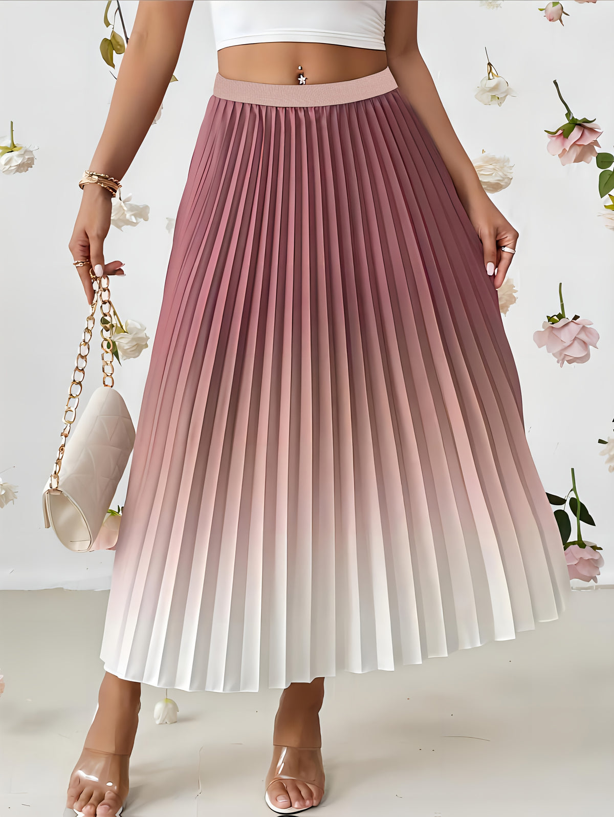 Women'S A-Line Flared Dress, Casual, All Over Print, Purple, Polyester and Spandex, Regular Length, No Belt, Woven, 125g/m², for Summer - Mixed Color