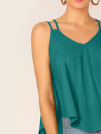 Women'S Stylish Double-Laced Dip Hem Swinging Top - Dark Cyan