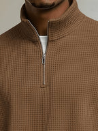 Men'S Henley Zip-Up Shirt - Khaki