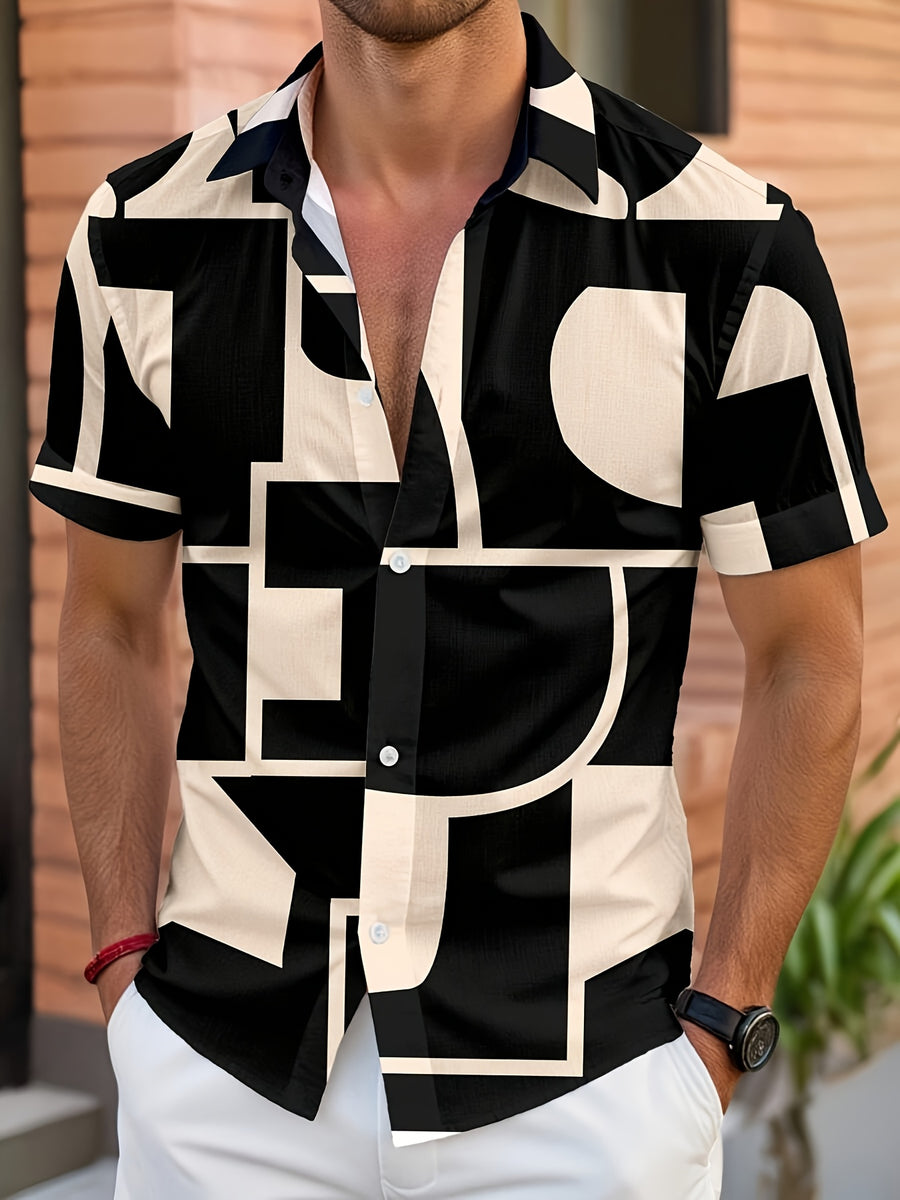 Men'S Hawaiian Casual Vacation Print Short-Sleeve Button-Up Shirt - Multicolor