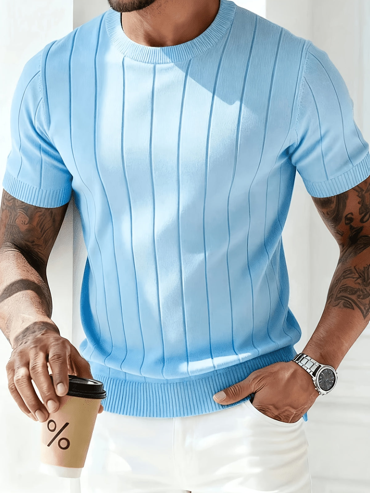Men's Solid Rib-knit Top - Sky Blue