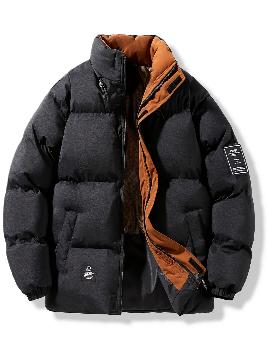 Men's Casual Warm Padded Coat | Autumn/Winter Long Sleeve Zip-Up Jacket, Windproof Padded Coat with Side and Inner Pockets, Ideal for Daily Wear, Outdoor Activities, and Parties, the Perfect Winter Essential, Great Gift for Son, Husband, or Male - Black