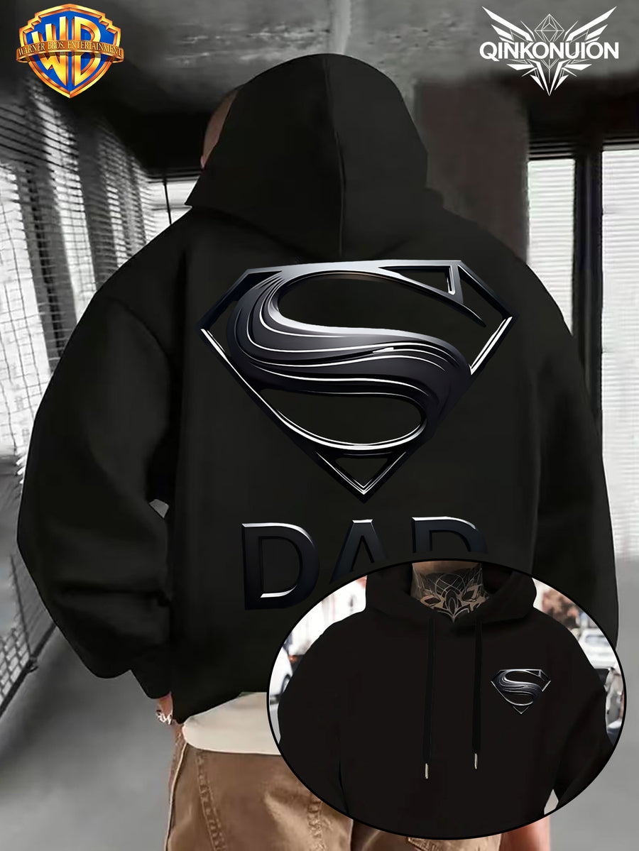WB Warner Men'S New Trendy Hoodie, Superman Classic Logo Printed Design Hoodie, Daily Casual Drawstring Hoodie, Long Sleeve Hoodie, Machine Washable, Multifunctional Sports And Leisure Loose Fit Men'S Hoodie - Black