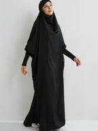 Islamic Attire for Women Featuring a Hooded Jilbab with Smocking Sleeves, Designed for Prayer, Suitable for Modesty in Dubai And Saudi Arabia, Available in Black - Black