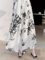 New Spring/Summer Women's Elegant Half-Length Skirt, Ladies' Commuter Maxi Skirt, Draped Casual Chic Apparel, High-Waist A-Line Temperament Long Skirt, Flared Skirt - White
