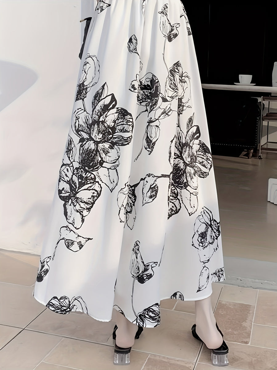 New Spring/Summer Women's Elegant Half-Length Skirt, Ladies' Commuter Maxi Skirt, Draped Casual Chic Apparel, High-Waist A-Line Temperament Long Skirt, Flared Skirt - White