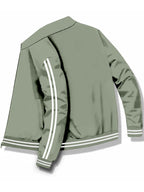 Men's Spring/Autumn Stand Collar Baseball Jacket with "BLACK" Lettering and Diamond Pattern Print, Zipper Front with Contrast Stripes, Lightweight Casual Windproof Sports Jacket - Light Green
