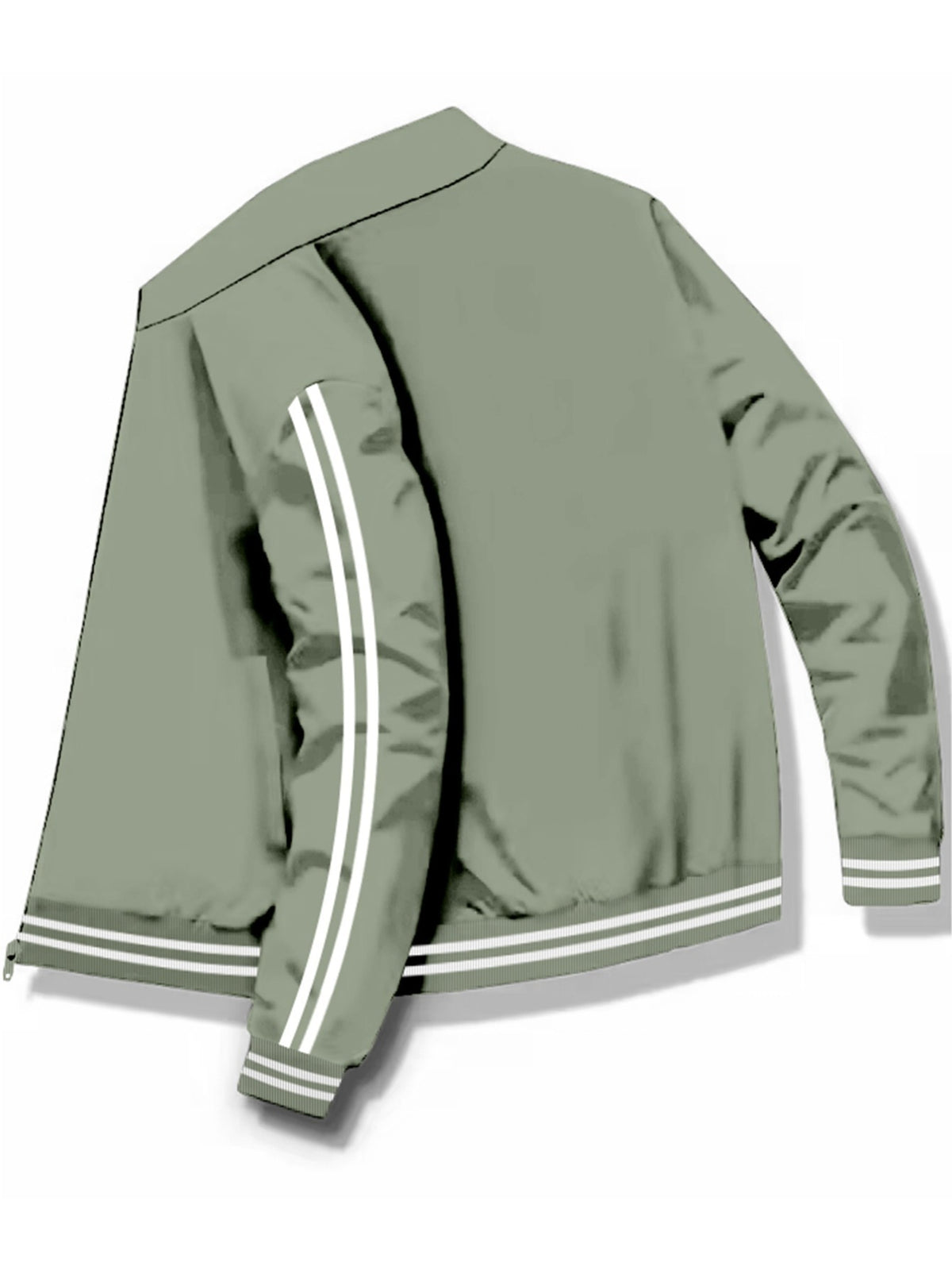 Men's Spring/Autumn Stand Collar Baseball Jacket with "BLACK" Lettering and Diamond Pattern Print, Zipper Front with Contrast Stripes, Lightweight Casual Windproof Sports Jacket - Light Green