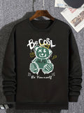 Fashionable Men'S Crew Neck Sweatshirt, Long Sleeve Crew Neck Sweatshirt with Heat Transfer Print, Personalized Graffiti Bear Print - Black
