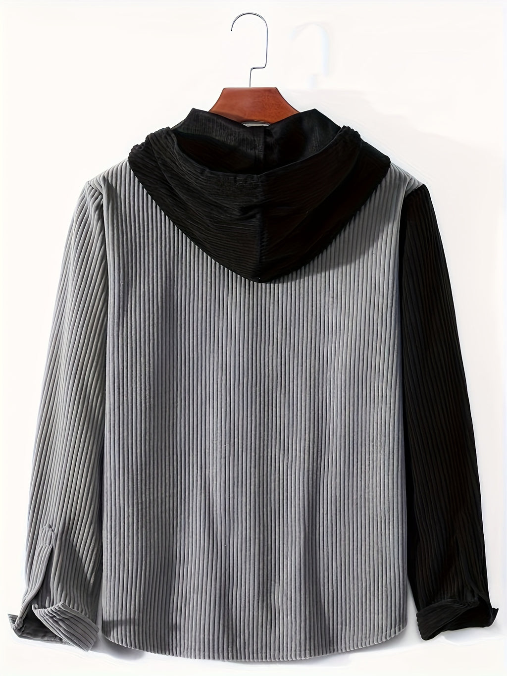 Men's Solid Color Patchwork Spring-Autumn Fashion Long-Sleeved Hooded Shirt Sweater Coat - Silvery Grey