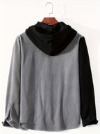 Men's Solid Color Patchwork Spring-Autumn Fashion Long-Sleeved Hooded Shirt Sweater Coat - Silvery Grey