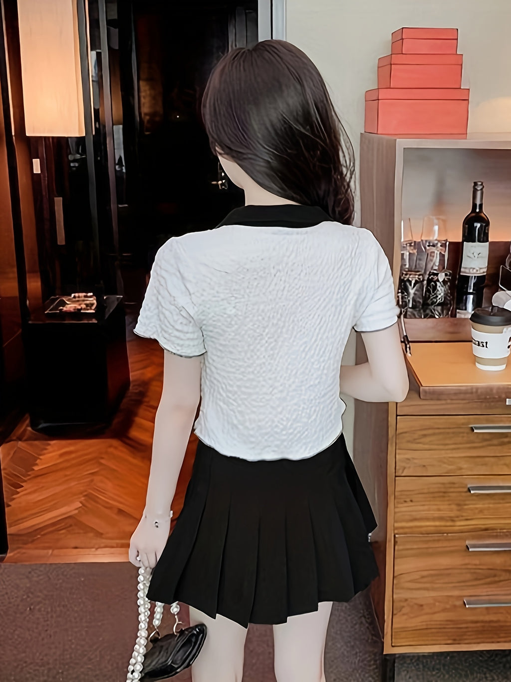 Women'S Short-Sleeved Polo Shirt with Collar, New French Style for Summer, with Pleats, Short Top with Buttons on The Front - White