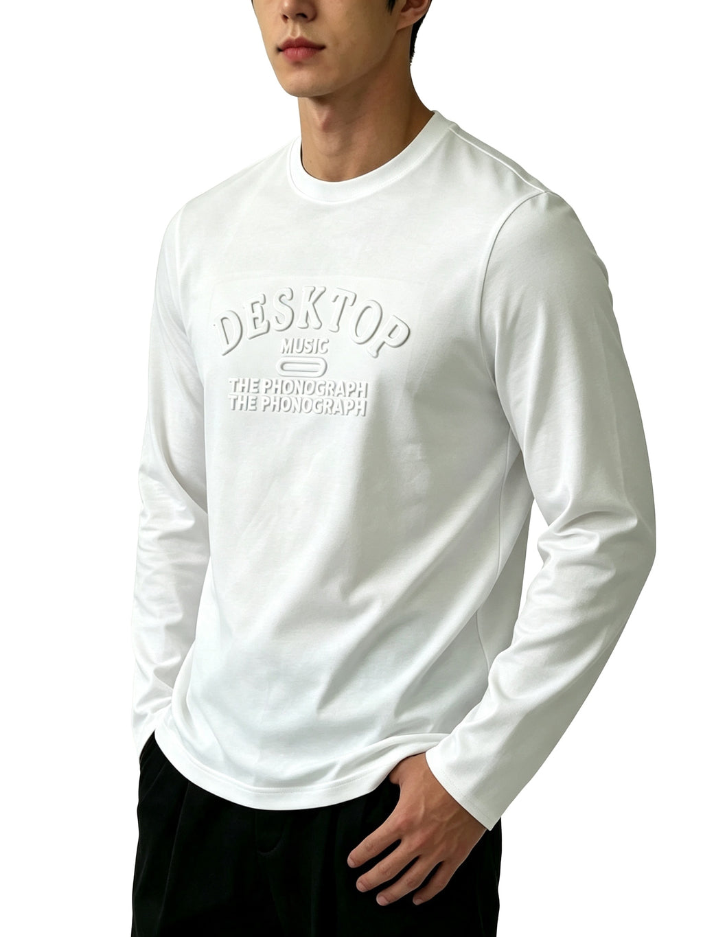 1pc, Men'S Long-Sleeve Sweatshirt, 3D Embossed Letter Crew Neck Top, American Street Casual Style, 2026 Fall And Winter Regular Fit, Men'S Clothing for Daily Commute, Shopping, Parties, Home Wear, Outings, Men'S Sweatshirt - White