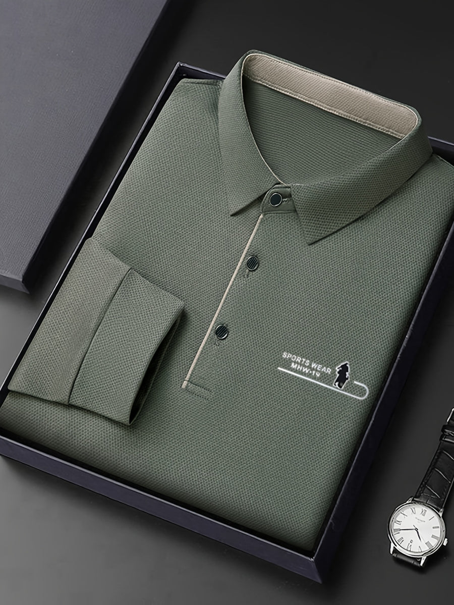 Minimalist Urban Long Sleeve Polo Shirt Portable Daily Commute - Bean Green