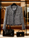 TD1216257 2026 Spring/Autumn/Winter Fashionable New Style Outerwear Top, Casual Jacket Cardigan Blazer Coat Top with Faux, European and American Sizes Women's Elegant Apparel, Suitable for Daily Casual/Business Office/Business Meetings/Casual - Space Gray