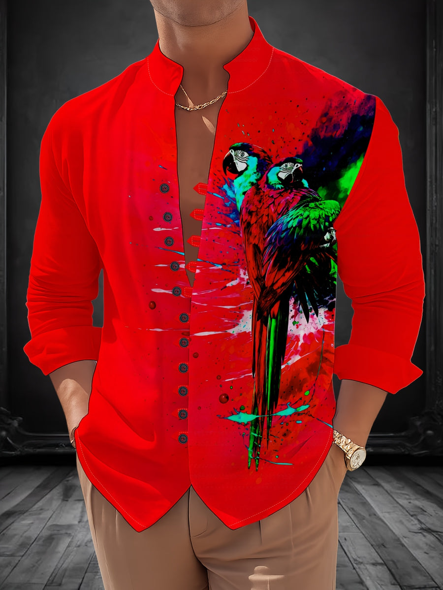 Men'S Fashion Stand Collar Long Sleeve Shirt with 11-Row Buttons Casual Versatile Top - Mixed Color 10