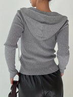 Women's Slim-Fit Solid Color Hooded Long Sleeve Casual Jacket - Slate Grey