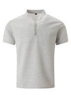 Men'S Waffle Breathable Polo Shirt, Solid Color Stand Collar Half-Zip Short-Sleeve Top, Soft And Comfortable Garment for Outdoor Trips And Daily Wear - Grey