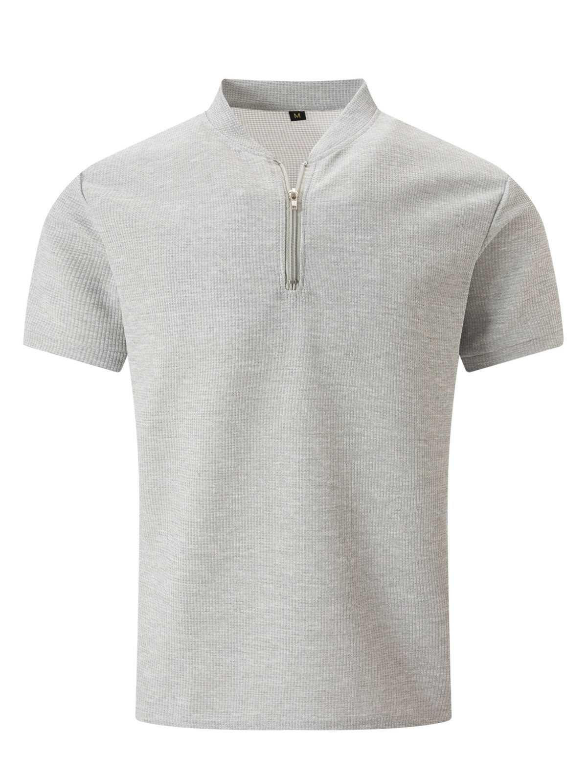 Men'S Waffle Breathable Polo Shirt, Solid Color Stand Collar Half-Zip Short-Sleeve Top, Soft And Comfortable Garment for Outdoor Trips And Daily Wear - Grey