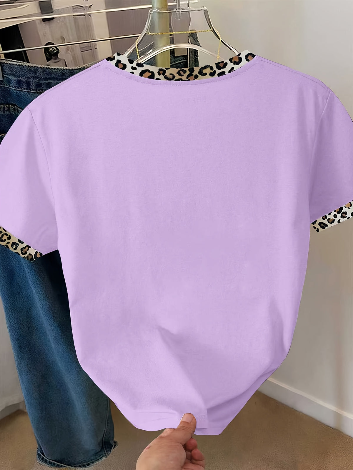 Women's Casual Short Sleeve Blouse T-Shirt Suitable for Spring Summer Fall - Heart Pattern Opaque Top, Machine Washable Daily Wear & Semi-Formal Outfits - Light Purple