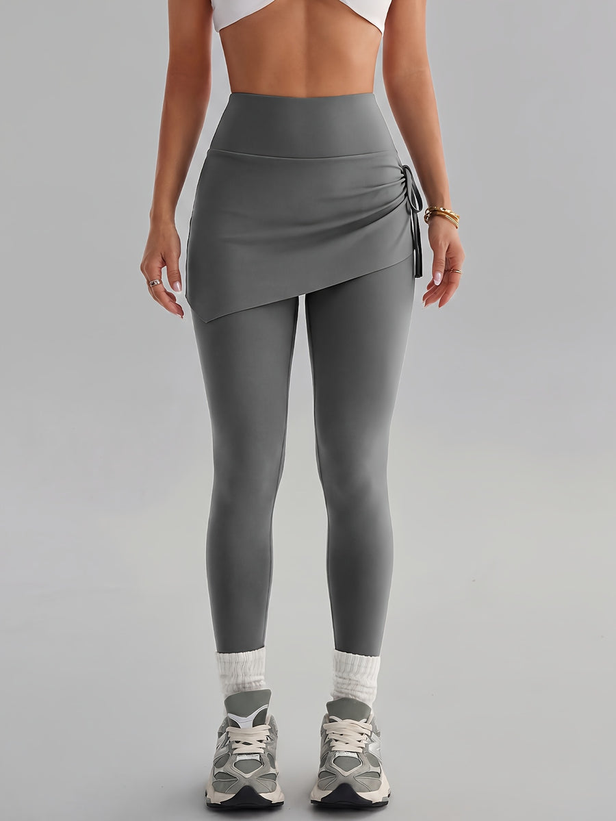 Women'S Faux Two-Piece Pants, Easter New Style Trousers, Tie-String High-Waist Pleated Design, Breathable Comfortable Fabric, Suitable for Cycling, Fitness - Space Gray