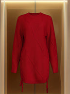 Vika Xiang Style Trendy Cable Sweater for Creating a Focus Look in Autumn and Winter Fashion - Red