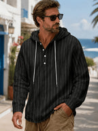 Men'S Vertical Striped Cardigan Trendy Brand Casual Mesh Open Front American Vintage Vertical Striped Hooded Men'S Street Individual Breathable Mesh Contrast Zipper Hoodie European Men'S Light Luxury Vertical Hooded Jacket Trendy Slim Athletic - 1pc Black