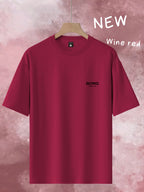 Men's Trendy Loose-Fit Crew Neck T-Shirt, Casual Daily Short-Sleeve Tee, BORG 1956 Vintage Letter Print, Simple and  Versatile Top, Suitable as a Gift - Burgundy