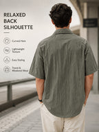 Men's Lightweight Functional Style Short-Sleeve Shirt Jacket with Snap Button Closure and Lapel Collar, Breathable Fabric, Loose and Comfortable, Not Stuffy, Suitable for Urban Commuting, Travel, Outings, Weekend Leisure, and Multiple Scenarios - Camping Green