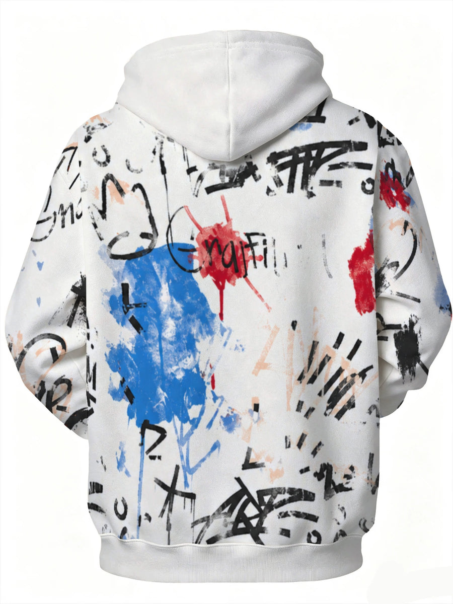 Men's Street Style Graffiti Print Hoodie Loose Casual Trendy Pullover Sweatshirt Spring Autumn  Hip-Hop Top Perfect for Daily Outing Skateboarding Commuting and More Scenarios - Mixed colors