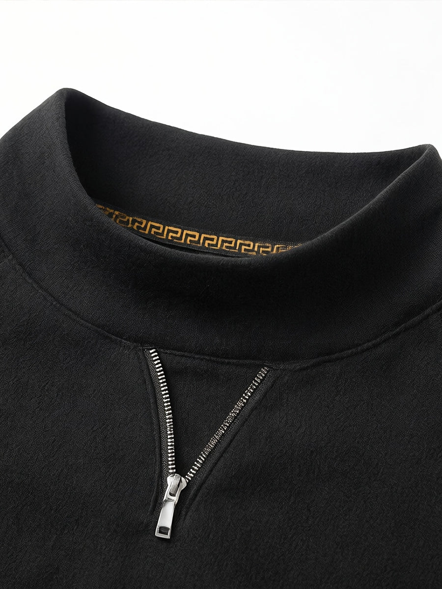 Men's Half-Turtleneck V-Neck Long-Sleeve Base Layer with Small Zipper, Understated and Mature, Seamlessly Transitions Between Business and Casual Settings - SINBOS - Black