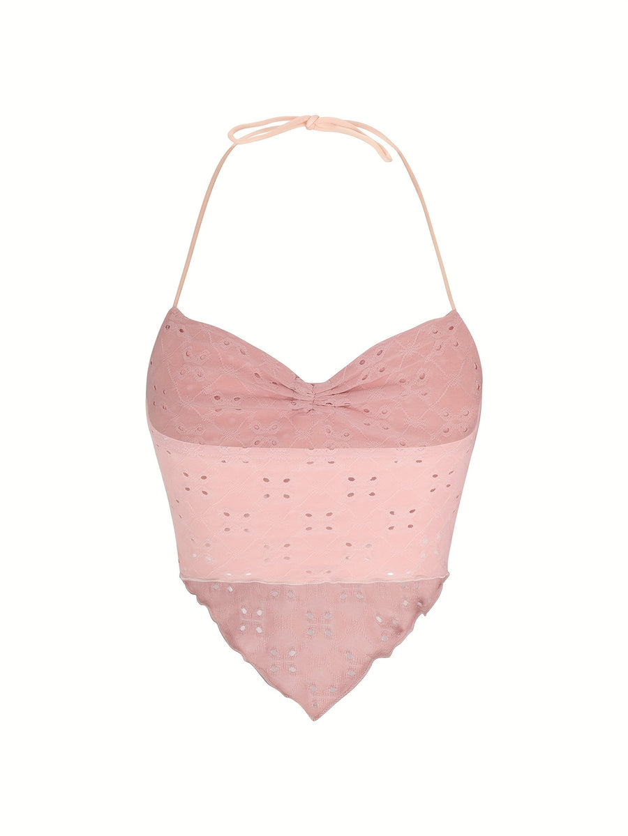 Y2K Drawstring Backless Camisole Top - Pink