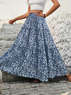 Multi-layer Ruffled Elegant Drawstring Floral Print Spring-summer Three-tier Cake Skirt - Multicolor