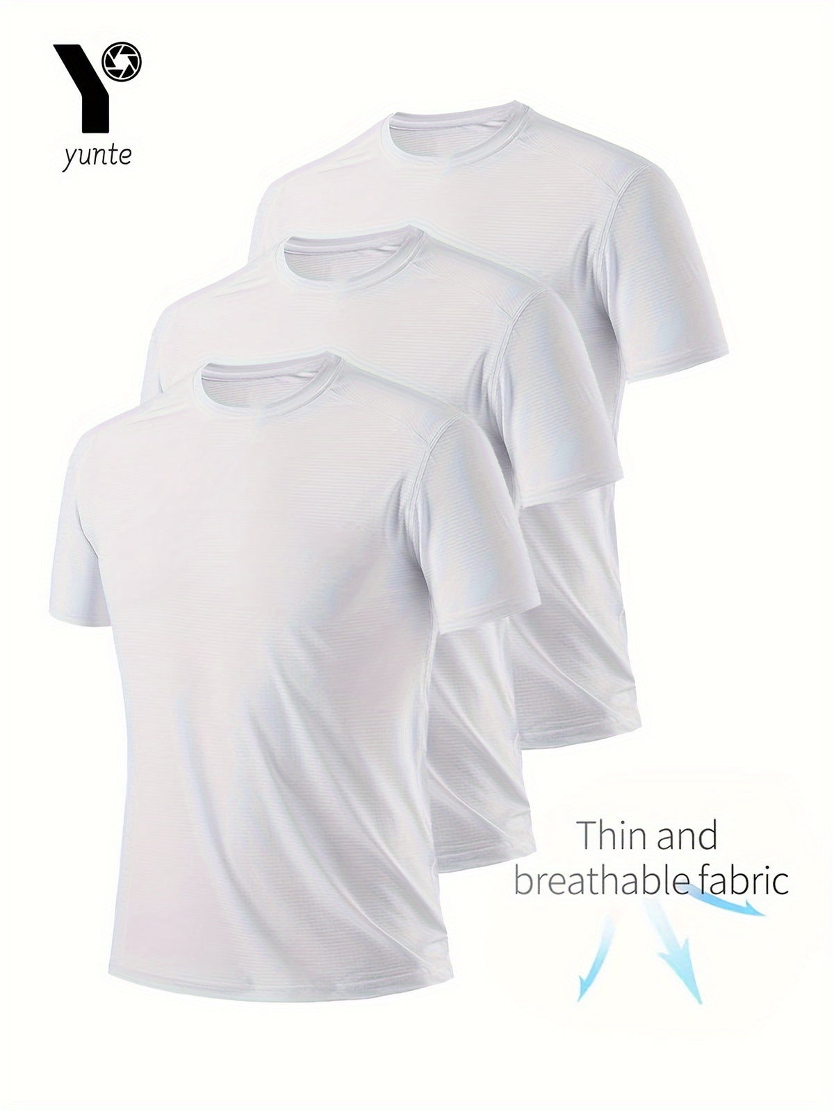 3pcs Men's Ultra-Light White T-Shirts - Quick Dry, Breathable & Sweat-Wicking for Gym, Running & Fitness | Comfortable Polyester Crew Neck Tees - 3pcs White