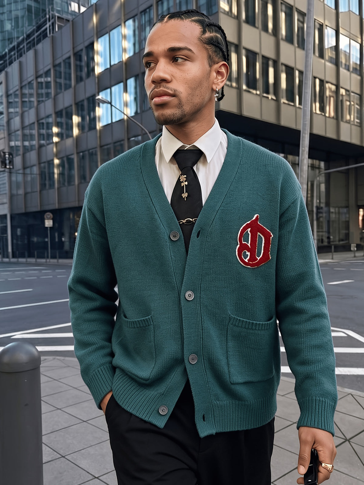 ANDREILEE Men's Open Front Cardigan, Fashionable Casual Versatile Daily Commute and Home Wear, Pocket Button Cardigan, Long Sleeve V-Neck Knitted Top Outerwear for Autumn/Winter - Green