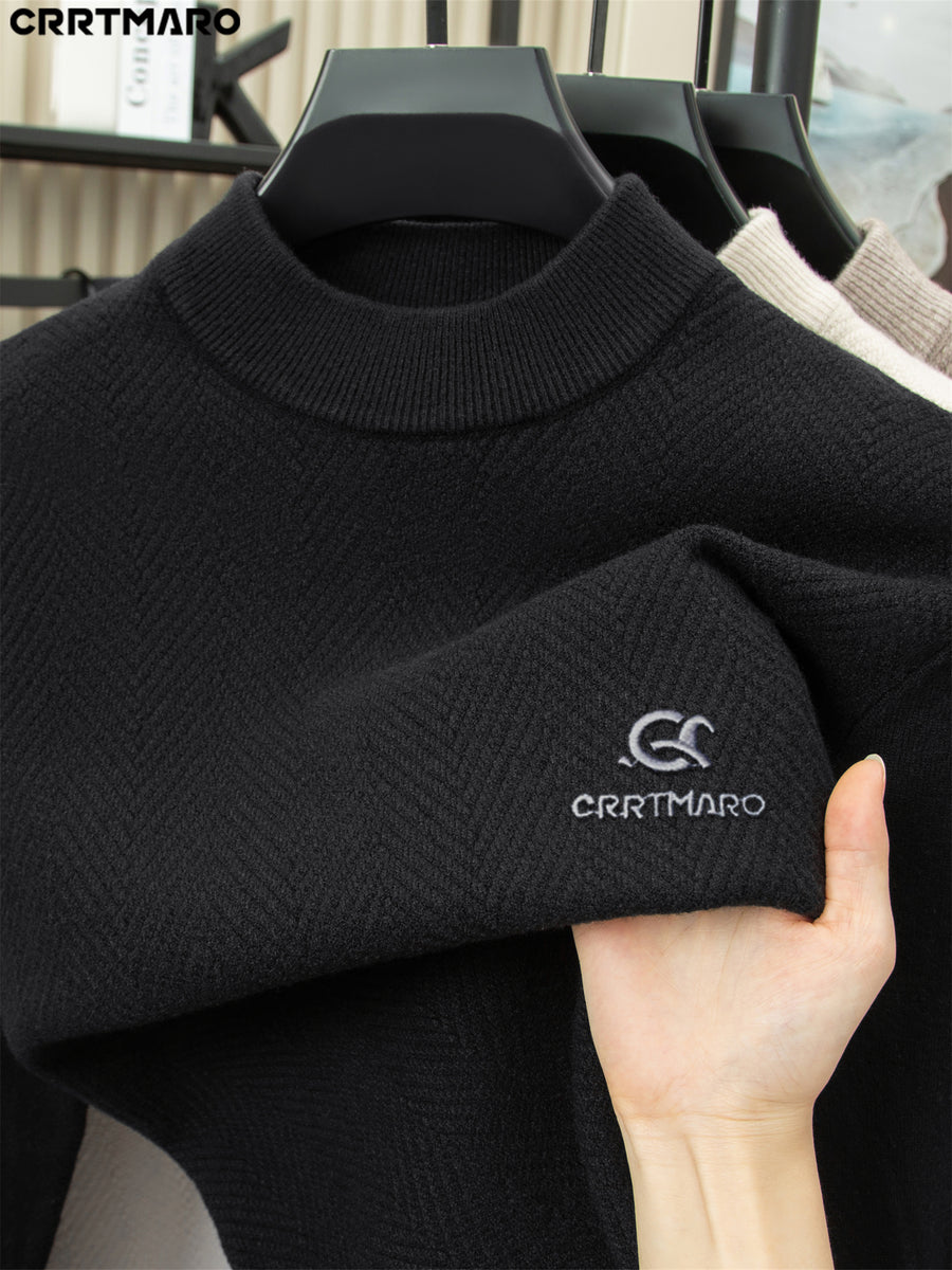 Katemar CRRTMARO Autumn/Winter Knitted 3D Solid Color V-Neck Vest, Basic Knit Pullover, Men's Fashion Sleeveless Knitwear, SS - Black