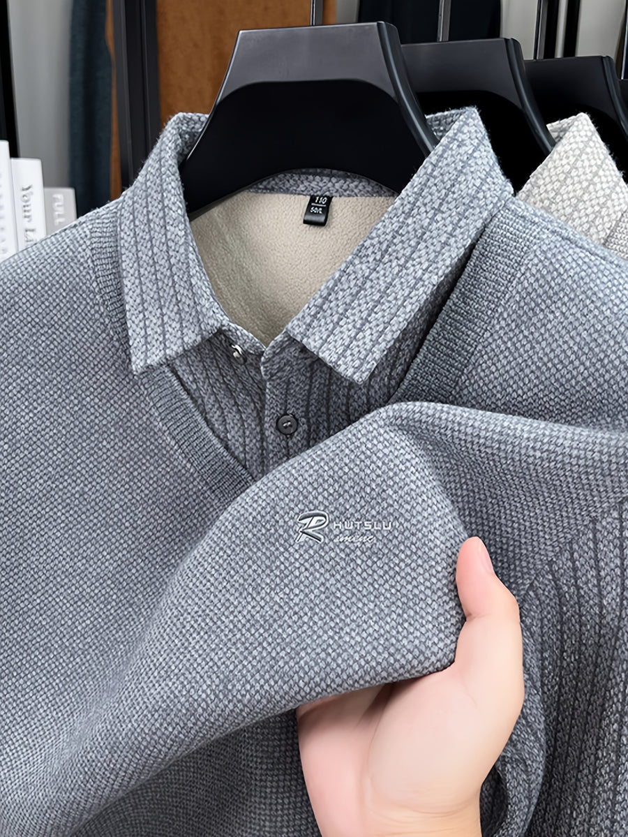Men'S Shirt Collar Knit Polo, Exquisite Metallic Letter Embroidery on Forearm, Understated Luxury Detail, Enhancing Single Item Quality, Reducing Clumsy Full-Area Prints - SINBOS - Blue Grey