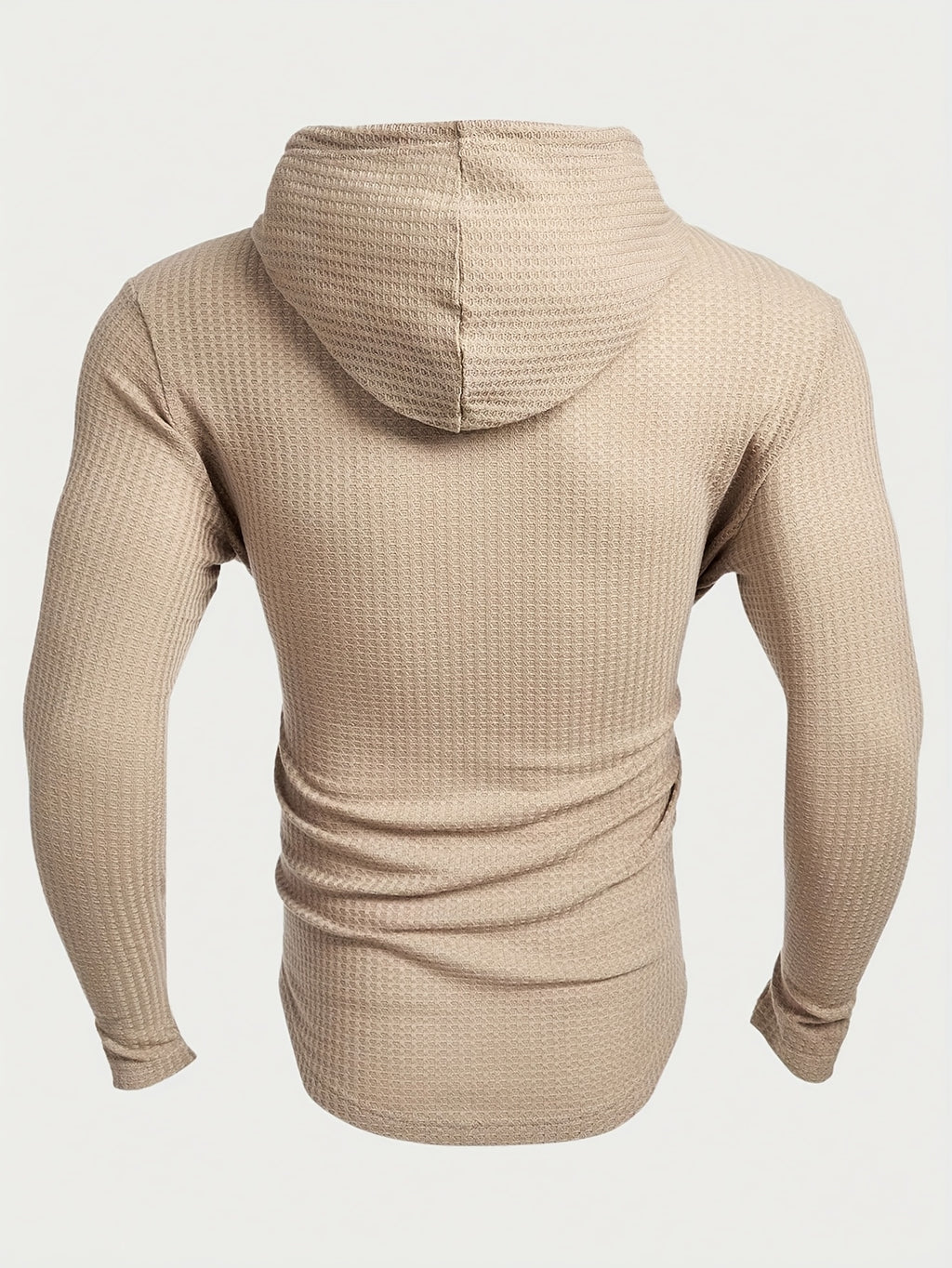 Men's Fashion Hoodie, Trendy Jacquard Knit Long-Sleeve Solid Color Vintage Drawstring Hooded T-Shirt, Casual, Suitable for Spring and Autumn, Ideal for Men's Daily and Vacation Wear - Apricot