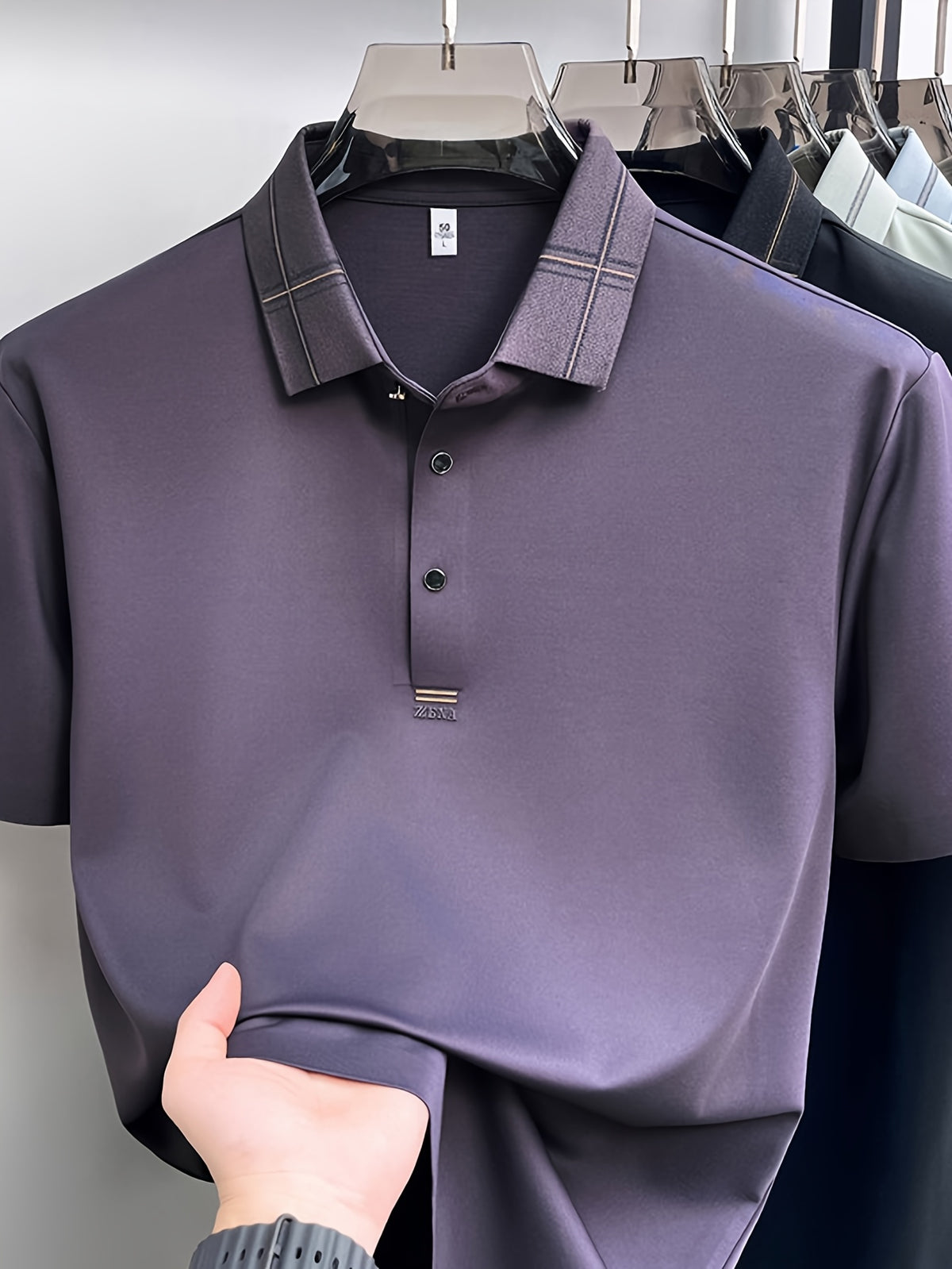 Men's Summer Polo Shirt with Plaid Contrast Collar, Seamless Construction for a Restrictive-Free Feel, a Comfortable Choice for Summer Commuting, Outdoor Activities, and Business Meetings - SINBOS - Fuchsia