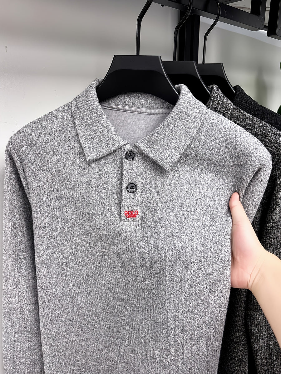 Autumn Winter Fashion Warm Men'S Long Sleeve Polo Shirt - Tingyan Light Gray