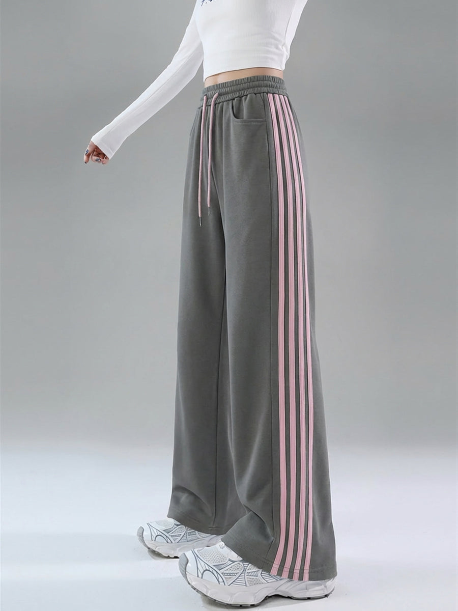 2025 Autumn Casual Easy Line Contrast Patchwork Casual Trousers American Loose Long Pants Women'S - 1A67 Smoke Gray & Pink
