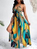 Wan Xiling's -pattern Printed Backless Summer Strappy Beach Dress for Women - Mixed colors