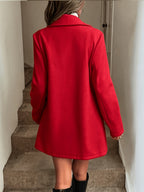 Trendy Women'S Single-Button Mid-Length Coat with Pockets, Dress Coat, Spring/Autumn Style Solid Color Trench Coat - Red