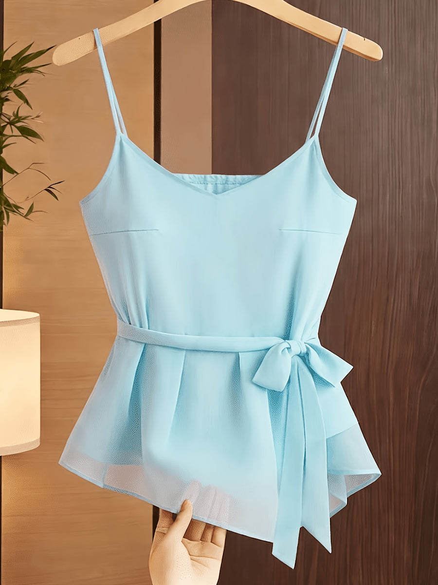 New Style Women's Strappy Camisole Vest, Versatile Summer Body-Conforming Base Layer, Elegant Ladies' Inner Top - Sky Blue