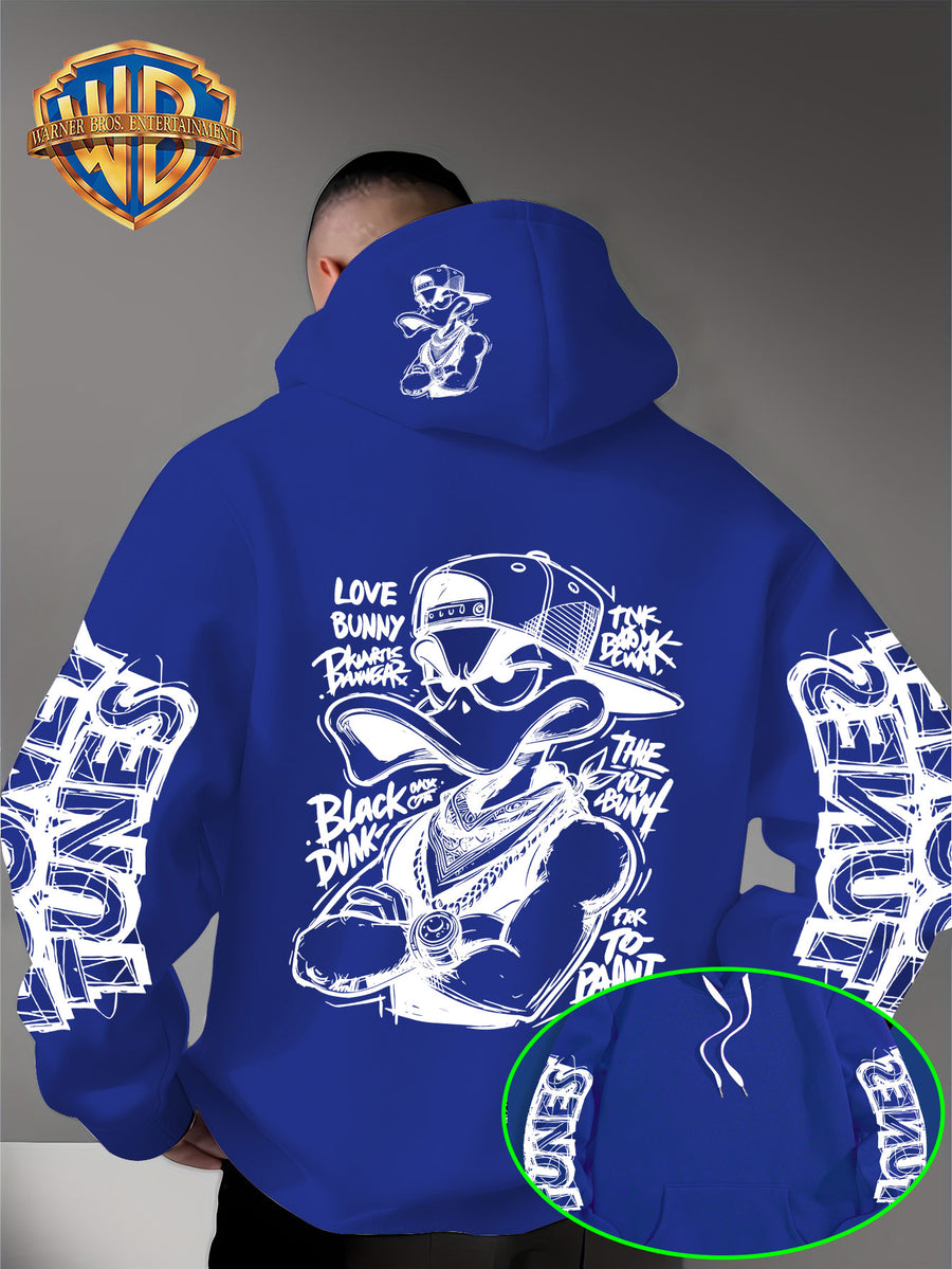 Dark Duffy Duck Pattern Print - Men'S Fashion Hoodie Sweatshirt, Trendy Sleeve Print Design, Suitable for Multi-Style Daily Wear Pullover, Soft And Delicate Touch, Helping You Be Comfortable And Stylish, Easily Mastered for Campus, Commuting - Blue