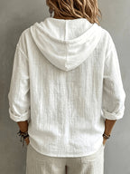Women's Casual Solid Color Single-Breasted Hooded Long-Sleeve Shirt - White