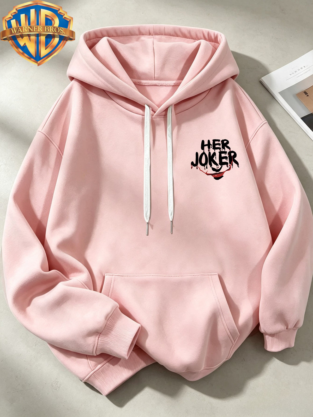 Joker HAHA Text Surround Graffiti Print Trendy Cool Casual All-Match Sports Drawstring Pocket Hooded Men'S Sweatshirt, Men'S Autumn Winter Cute Casual Style - Pink Color