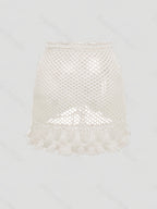 Targeted Style - Women's Elegant Casual Mini Skirt - Summer Beach Hollow Dress, Solid Color Minimalist, Soft and Comfortable Fabric - White