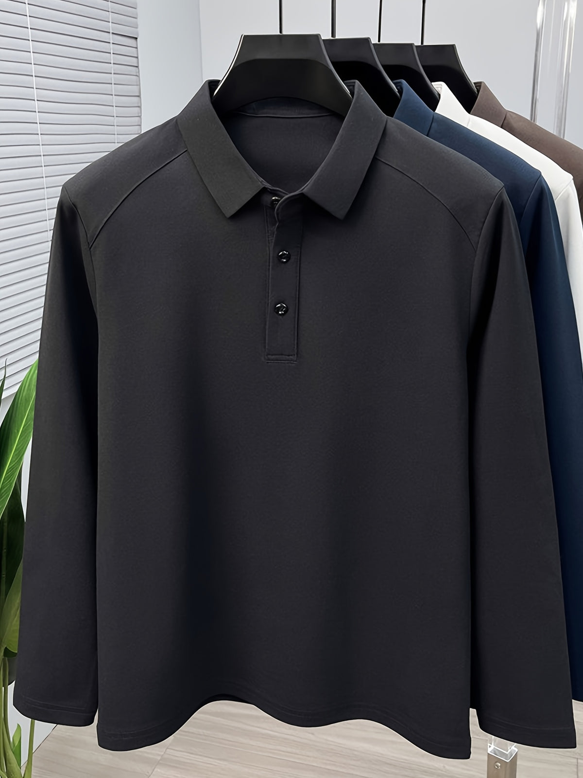 Men'S Raglan Sleeve Long Sleeve Polo Shirt, Relaxed Fit Cut, Unrestricted Movement, Loose Non-Tight Fit, Easy Business Style, No Extra Logos - SINBOS - Black